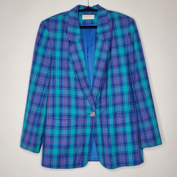 Pendleton Vintage Plaid Blazer Size 10 Long Sleeve Lined Jacket with Pockets - Picture 1 of 13